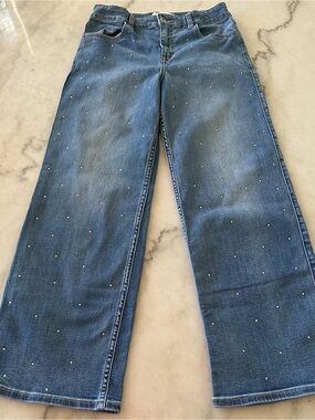 Abercrombie Kids Blue Denim High Rise Wide Leg Jeans w/ Rhinestones - Size 15/16
